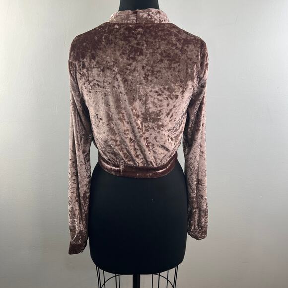 Lovers + Friends Brown Floyd Velvet Top Deep V-Neck Cropped Long Sleeve Size S - Picture 5 of 8